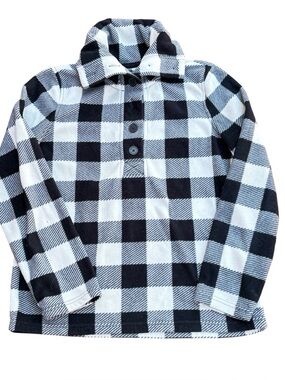 American Living Women’s Black And White Buffalo Plaid Pullover Fleece Top